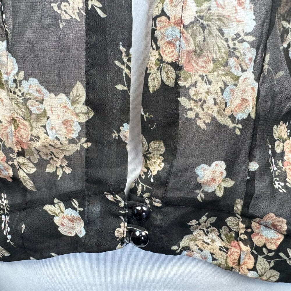 Seductions Women's Floral Sheer Blouse Size XL Black Long Sleeve Boho Romantic