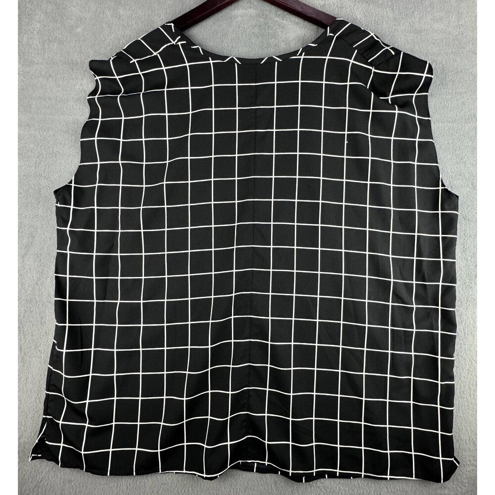 Pure Energy V-Neck Sleeveless Black Blouse Plaid Print Plus Size 2X