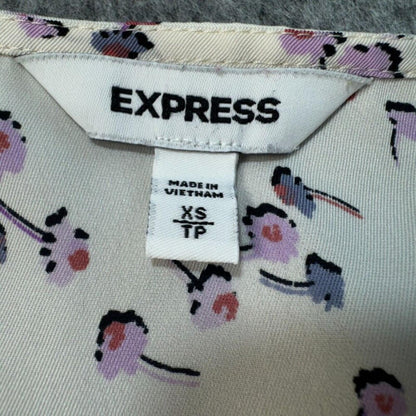 Express Women Blouse Size XS Ivory Floral Print  V-Neck Short Sleeve