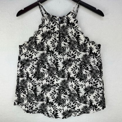 Sweet Wanderer Tank Top Sz S White and black floral scalloped halter