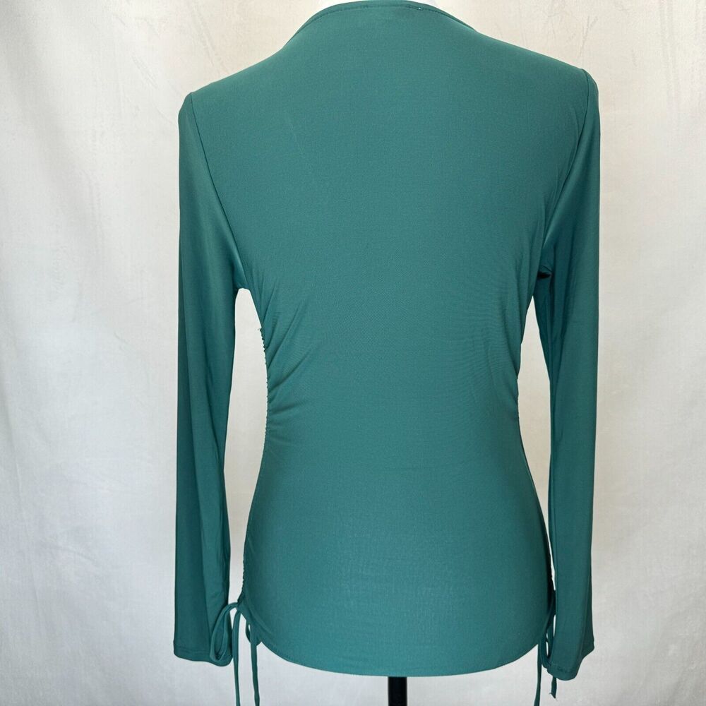 Meraki Top Sz M Green V-Neck Adjustable Ruched Sides Long Sleeve