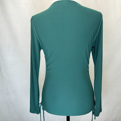Meraki Top Sz M Green V-Neck Adjustable Ruched Sides Long Sleeve