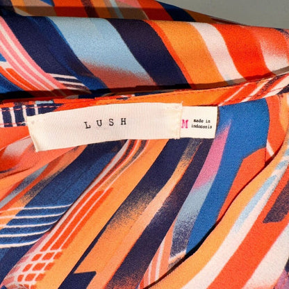 Lush Ladies Halter M Multi Blue Orange Flowy Geometric Pattern