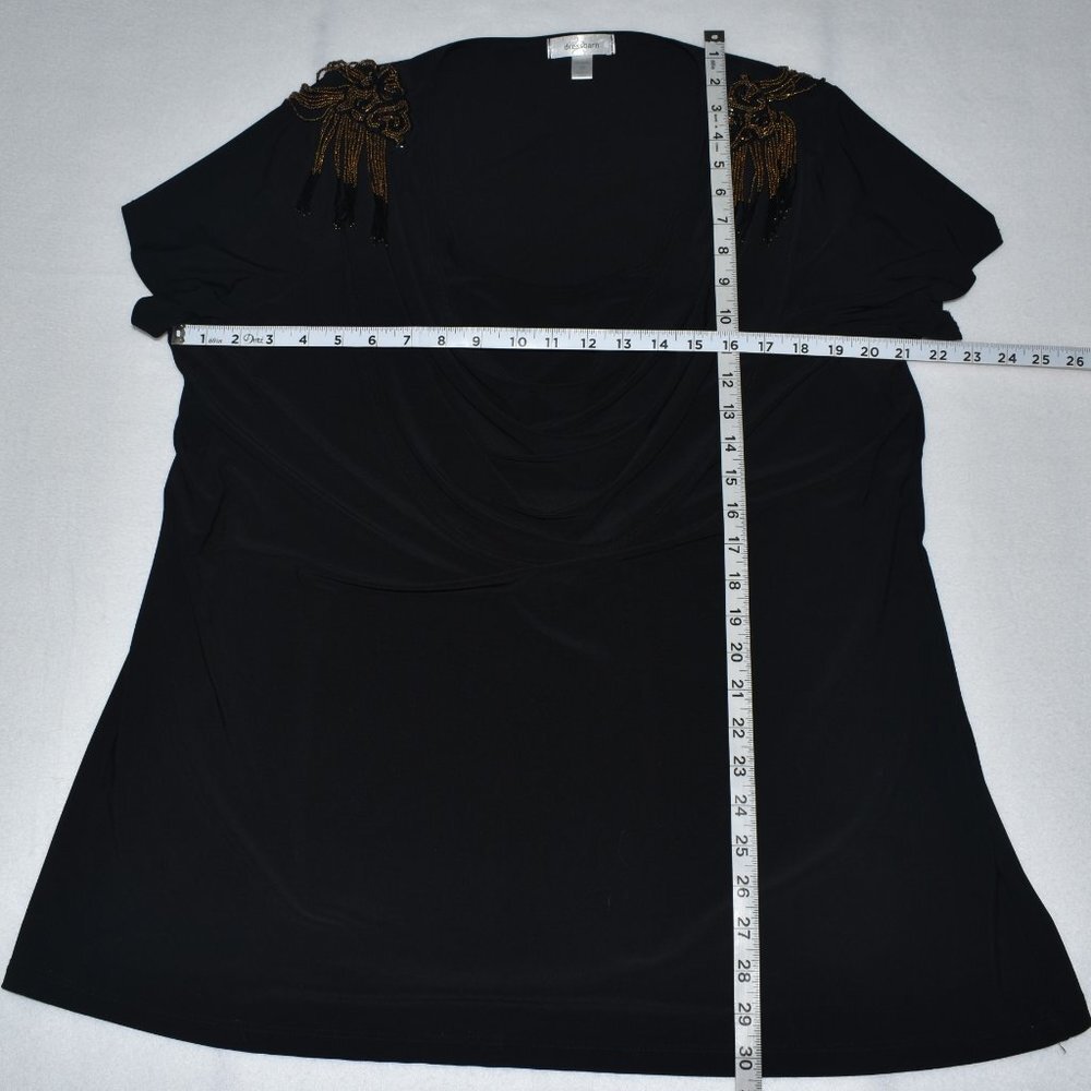 Dressbarn Black Sz 3X Evening Top Embellished Beaded Shoulders