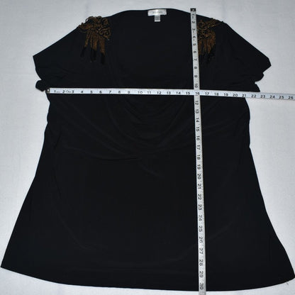 Dressbarn Black Sz 3X Evening Top Embellished Beaded Shoulders