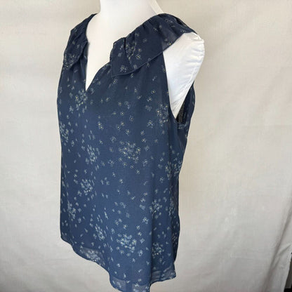Cabi Sheer Top Sz S Navy Blue Floral V Neck Sleeveless Blouse layered