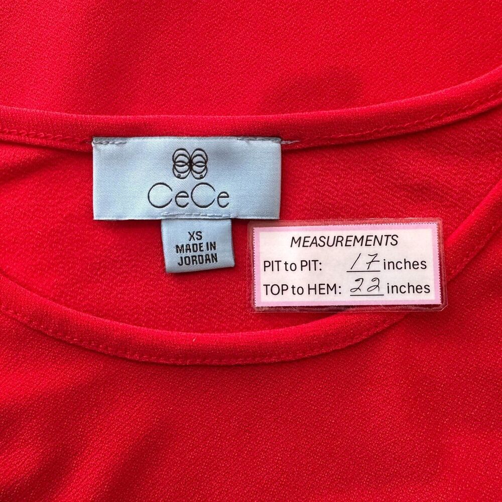 CeCe Women Sz XS Knit Red Blouse Crew Neck Double Ruffle Flutter Sleeve