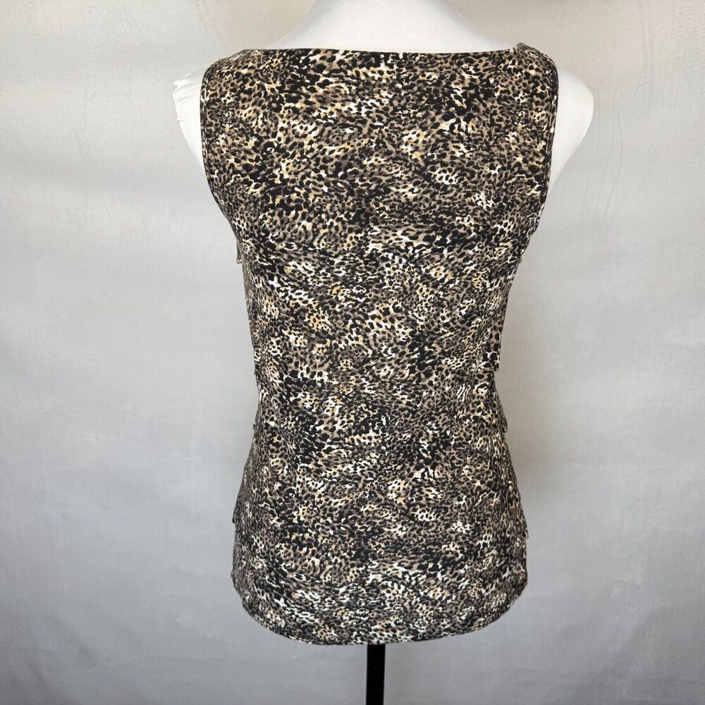 Liz Claiborne Tank Top Sz  PS Brown Leopard Animal Tiered Ruffled Sleeveless