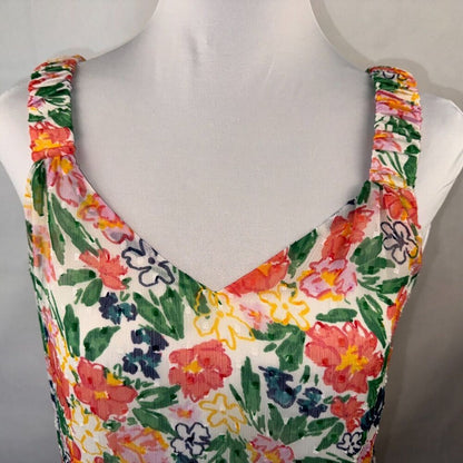 Vince Camuto Top Sz S  Floral Scoop Neck sleeveless ruched wide shoulder straps