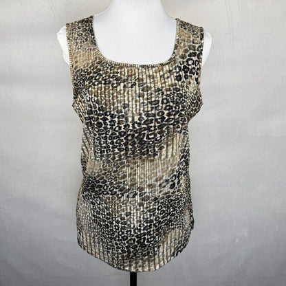 Evan-Picone Black Label Sz M Top Stretch Ribbed Beige Sparkling Animal Print