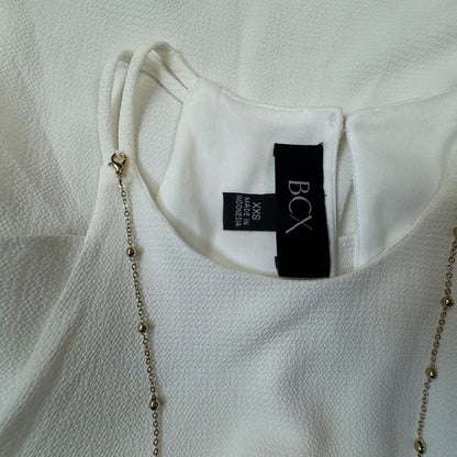 BCX Women Top Sz XXS NWT Halter Ivory Tiered Tank Golden necklace included