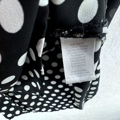 Daniel Rainn DR2 Top Womens Sz Small Black White Polka Dot Cap Sleeve Popover