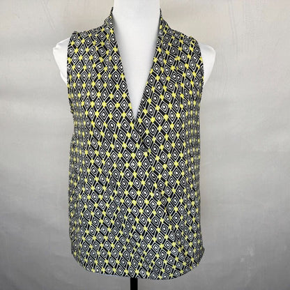 Violet & Claire Women Top Sz S Black Diamond Print Faux Wrap Drape Sleeveless
