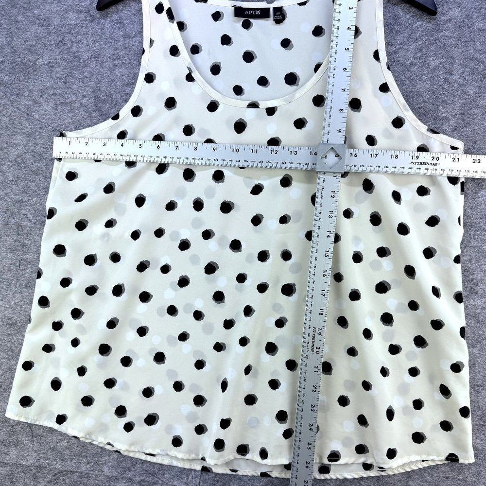 APT 9 Semi sheer tank top cream black gray print sleeveless, Size Medium