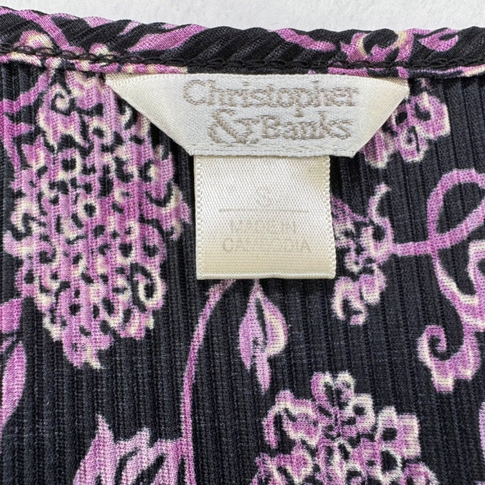 Christopher & Banks Ladies Top Sz S Sleeveless Purple Black Accordion Pleat