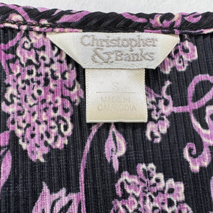 Christopher & Banks Ladies Top Sz S Sleeveless Purple Black Accordion Pleat