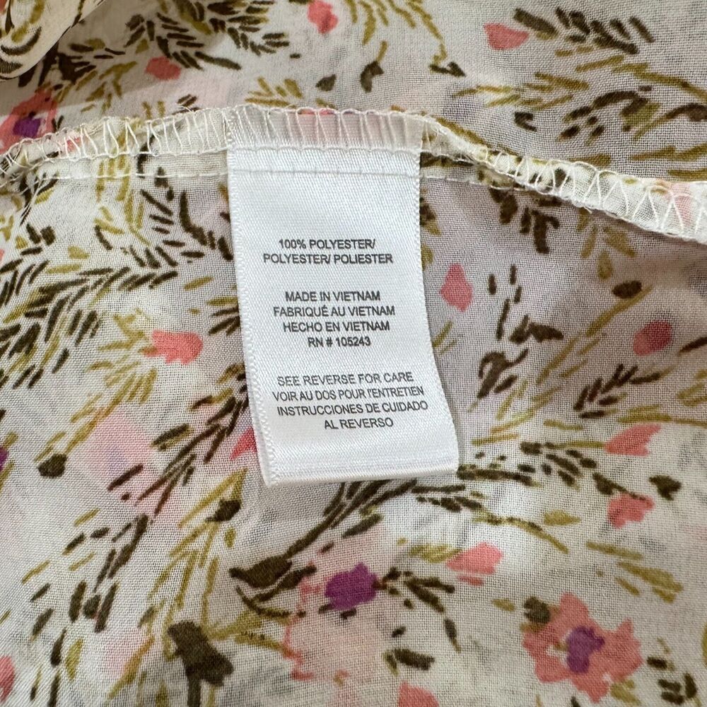 Studio B By Bobeau Sz L Floral Ruffle Sleeves Semi Sheer Tie Neckline