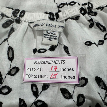 American Eagle Crop Top Sz S Embroidered Cut Outs White Off The Shoulder