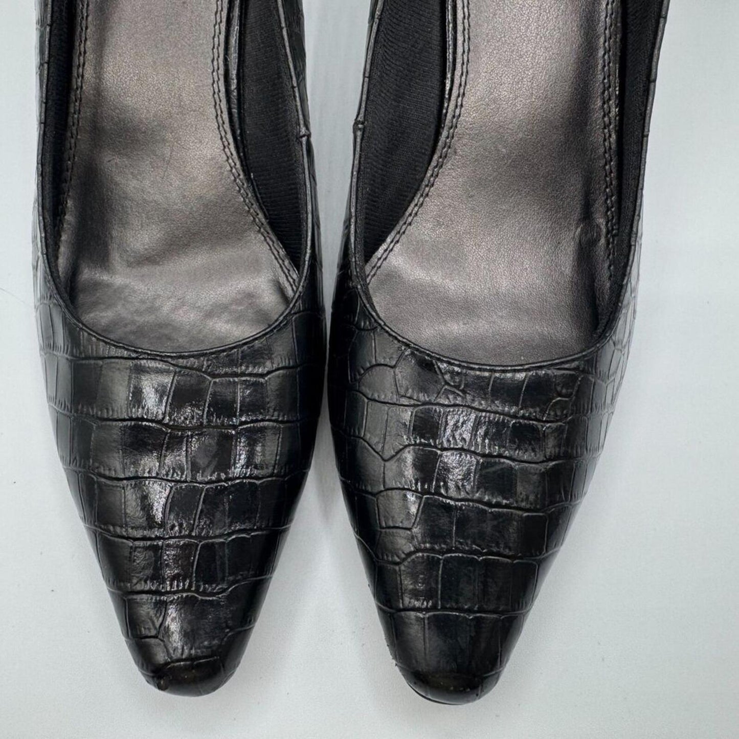 Life Stride Soft System Women's Shoes Sz 9 Black Faux Reptile Pumps 3" Heels