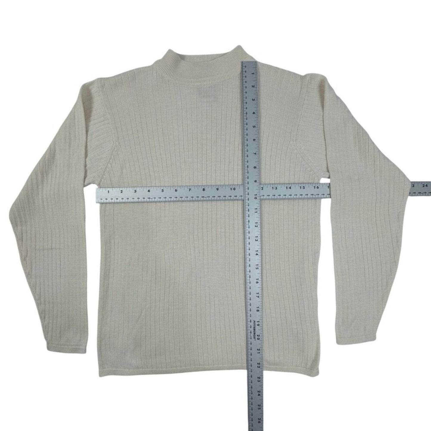 Bill Blass Blassport Women's Sweater Sz S Ivory High Neck 100% Silk Rib Knit