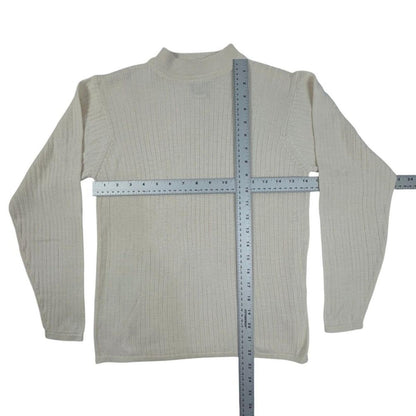 Bill Blass Blassport Women's Sweater Sz S Ivory High Neck 100% Silk Rib Knit