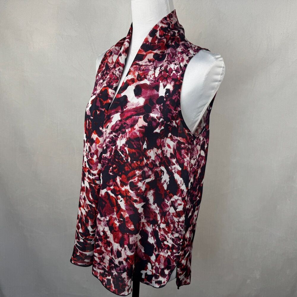 Liz Claiborne Women Blouse Sz S Sheer Multicolor Pleated Sleeveless Split Seams
