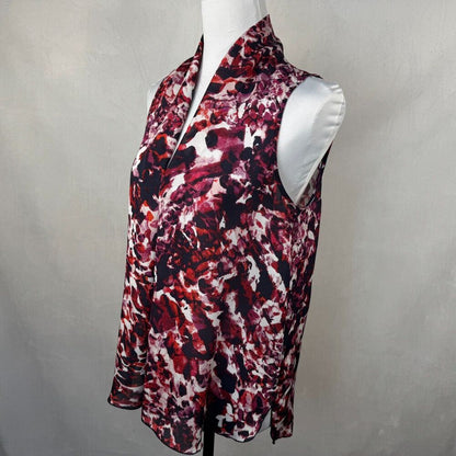 Liz Claiborne Women Blouse Sz S Sheer Multicolor Pleated Sleeveless Split Seams