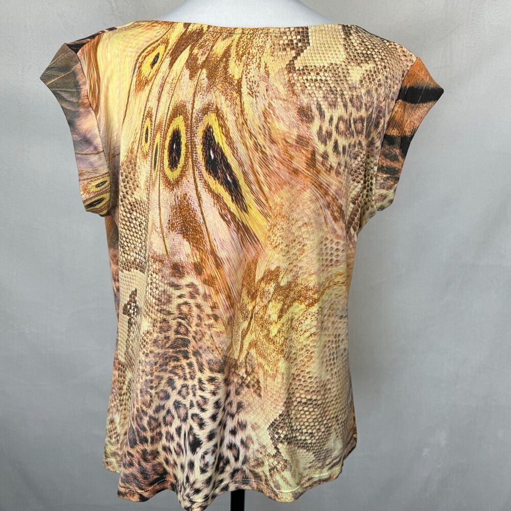 Paniz New York Top Sz L Brownish Multicolor Cowl Neck Cap Sleeves