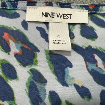Nine West Women Sz S Camisole Tank Top Blue Animal Print Cowl Front Neck