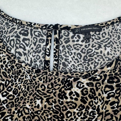 Adrianna Papell Top Sz 1X  Round Neck Tie Front Stretch Animal Print Brown