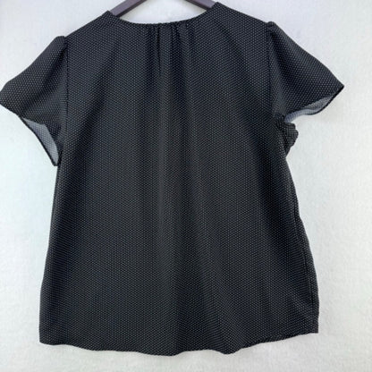 Hilary Radley Top Women Sz M V-Neck short sleeve black with white polka dots