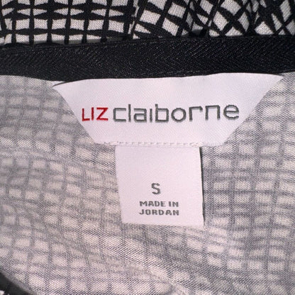 Liz Claiborne Blouse Sz S NWT Stretchy Black with White Print VNeck Long Sleeve