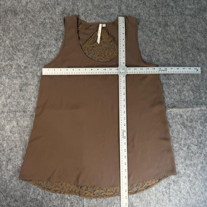 Bellatrix Women Top Taupe Tunic Sz M Front Sheer Lace Back Scoop Neck Sleeveless