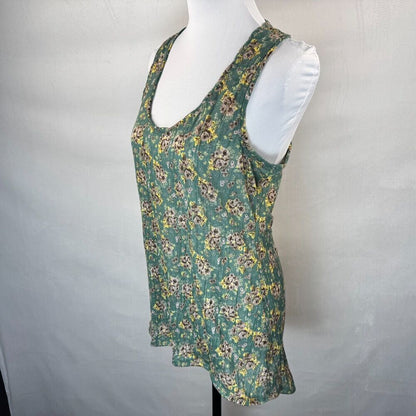 Free People Women Sz XS Floral Green Scoop Neck Stretch Racerback Tank