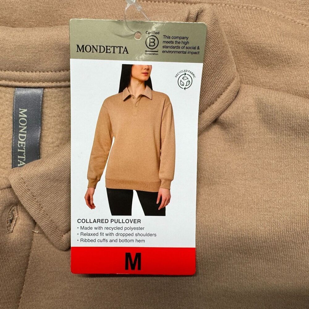 Mondetta Ladies Sz M Beige Pullover Collared Long Sleeve Fleece