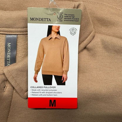 Mondetta Ladies Sz M Beige Pullover Collared Long Sleeve Fleece