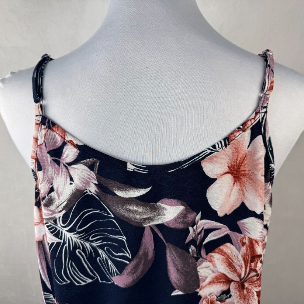 Lavish Women Sz M Navy Floral Crop Top Sleeveless Adjustable Spaghetti Straps