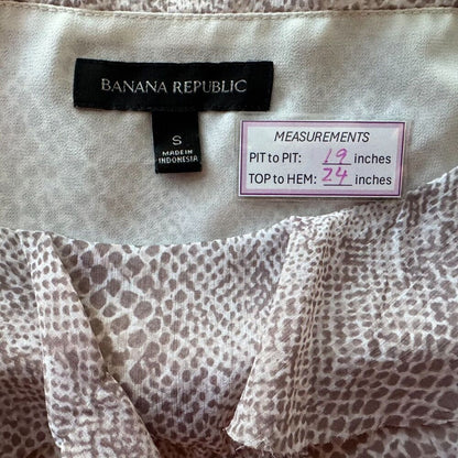 Banana Republic Women Sz S Tan Snake Skin Print Long Sleeve Ruffle Boat Neck