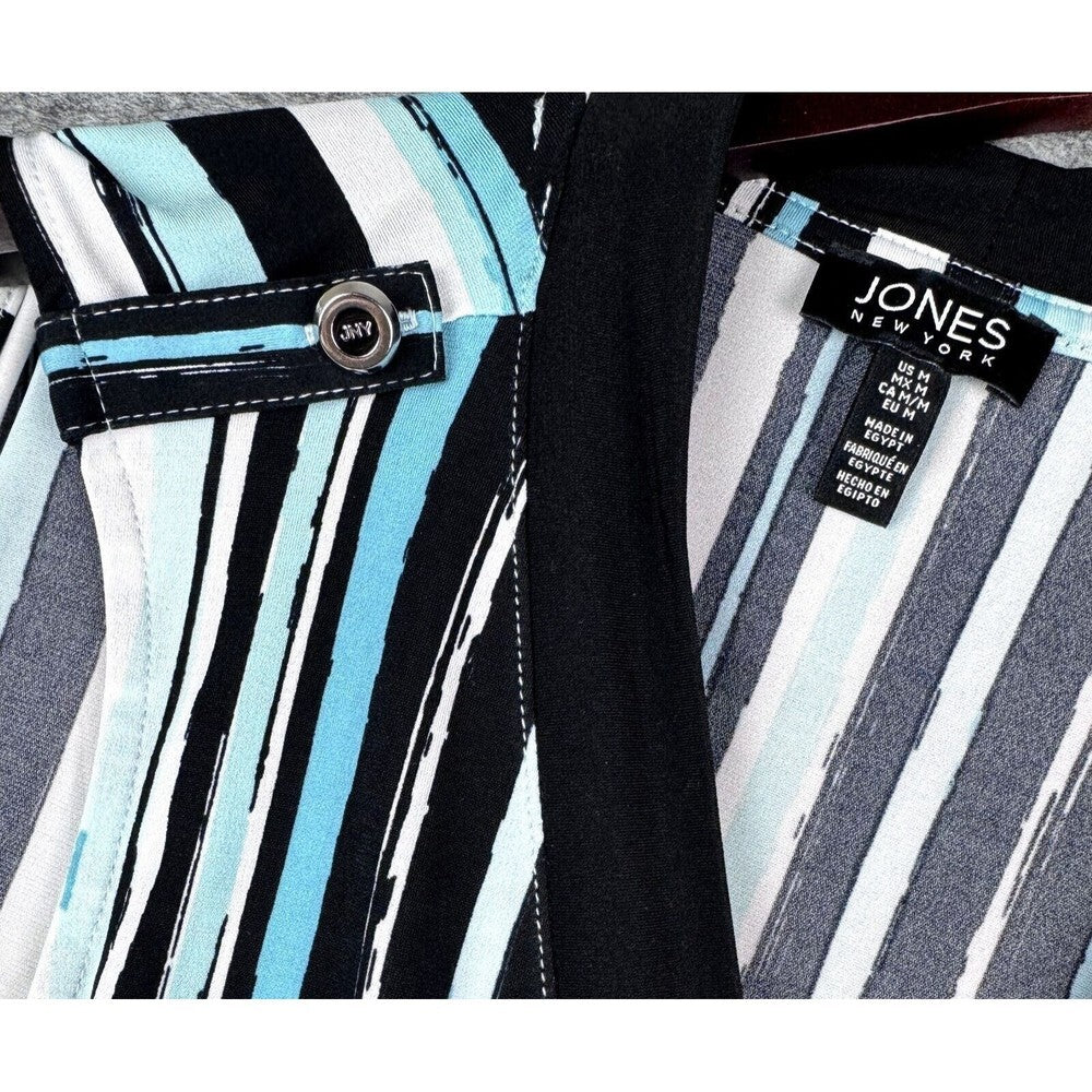 Jones New York Vertical Stripe Blouse Multicolor Sleeveless V-Neck Size M