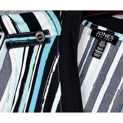 Jones New York Vertical Stripe Blouse Multicolor Sleeveless V-Neck Size M