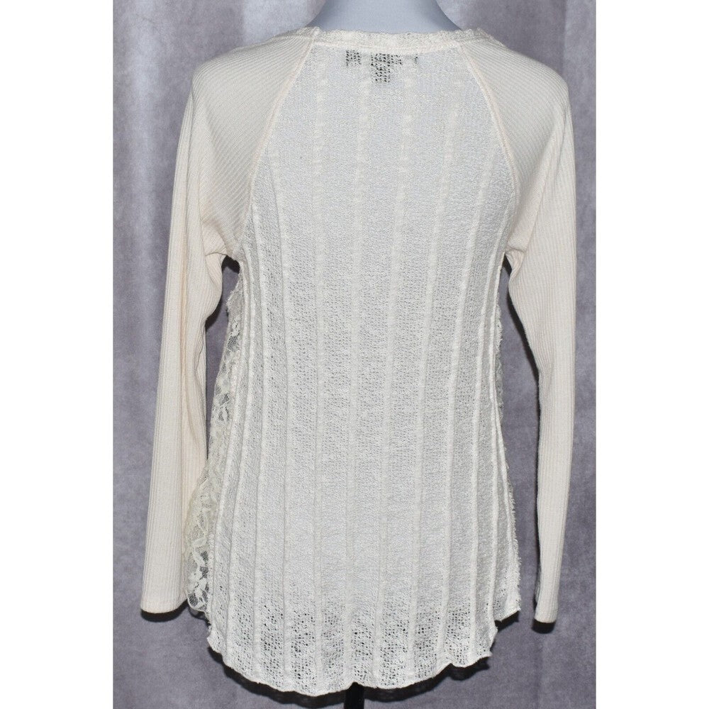 Almost Famous Cream Crochet and knit Boho Sweater Vintage - Size Small
