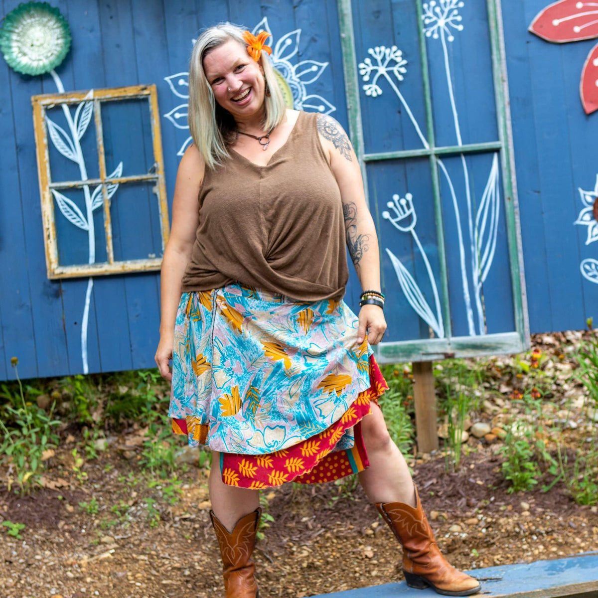Darn Good Yarn Women's Recycled Sari Wrap Skirt Reversible Boho