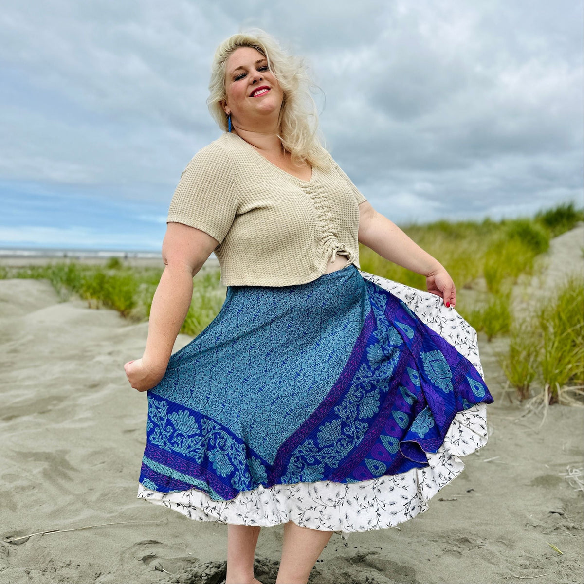 Darn Good Yarn Women's Recycled Sari Wrap Skirt Reversible Boho