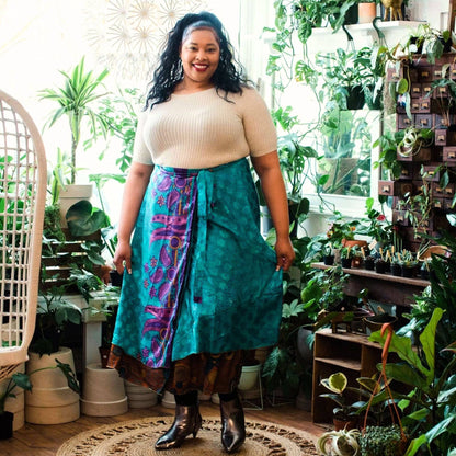 Darn Good Yarn Women's Recycled Sari Wrap Skirt Reversible Boho