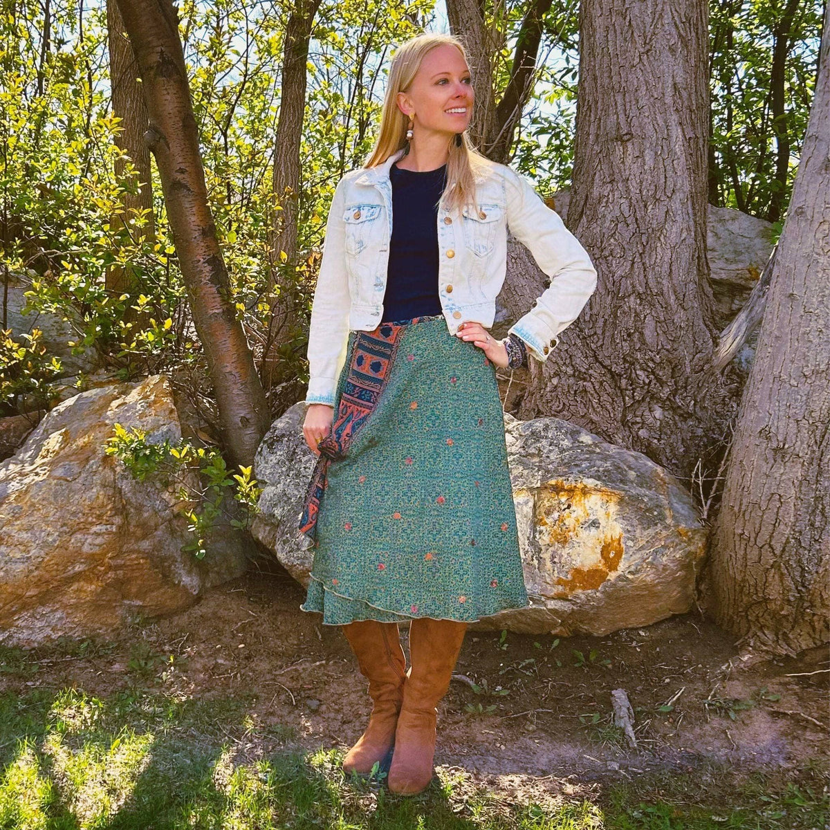 Darn Good Yarn Women's Recycled Sari Wrap Skirt Reversible Boho