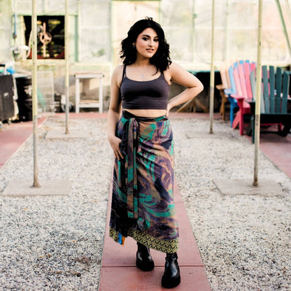 Darn Good Yarn Women's Recycled Sari Wrap Skirt Reversible Boho