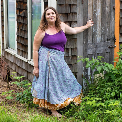 Darn Good Yarn Women's Recycled Sari Wrap Skirt Reversible Boho
