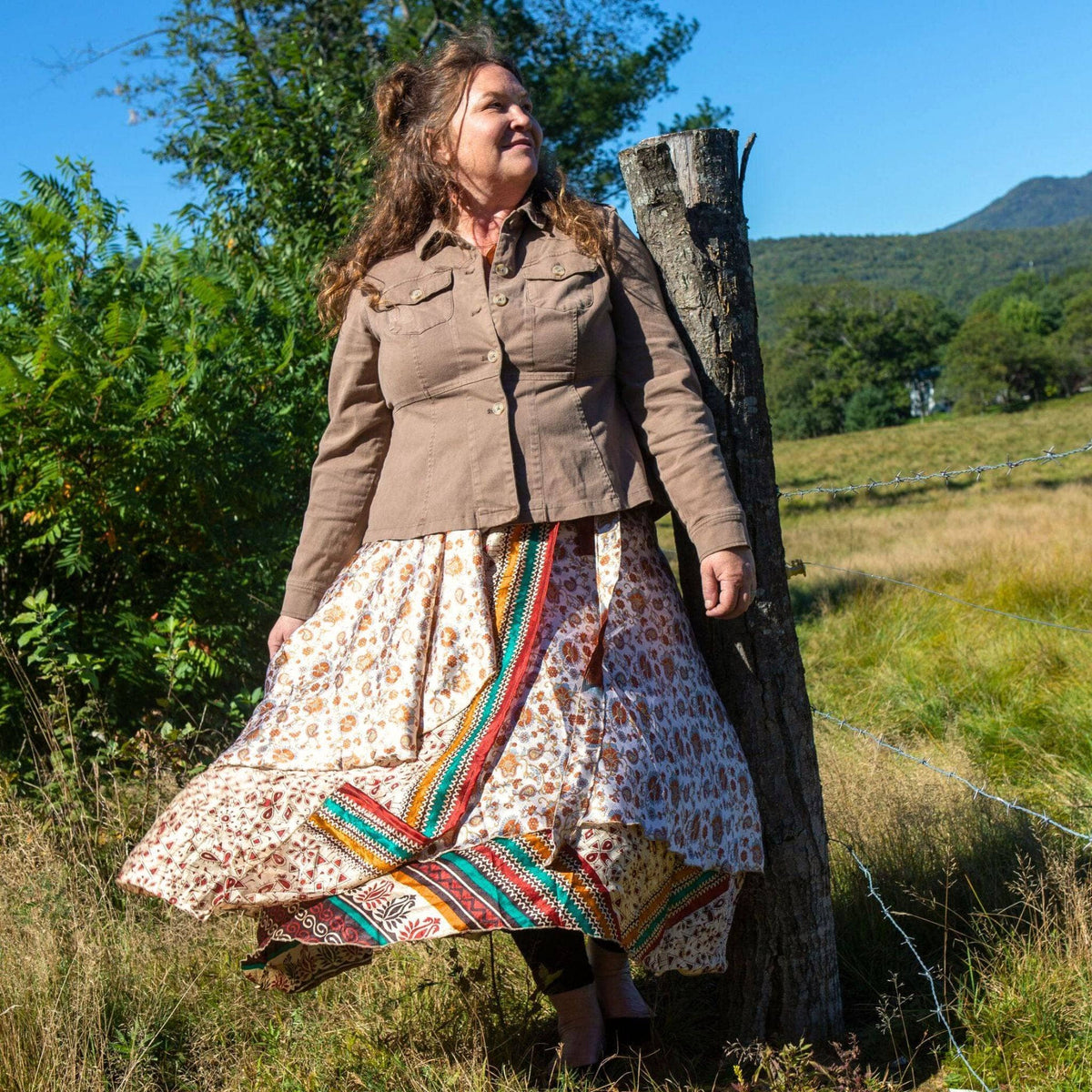 Darn Good Yarn Women's Recycled Sari Wrap Skirt Reversible Boho