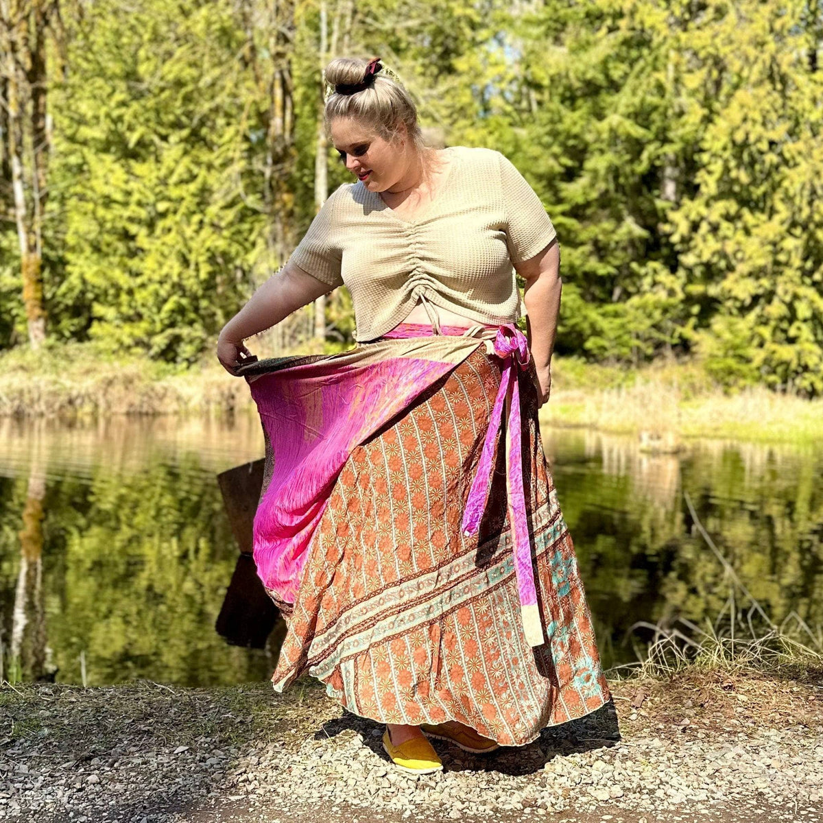 Darn Good Yarn Women's Recycled Sari Wrap Skirt Reversible Boho