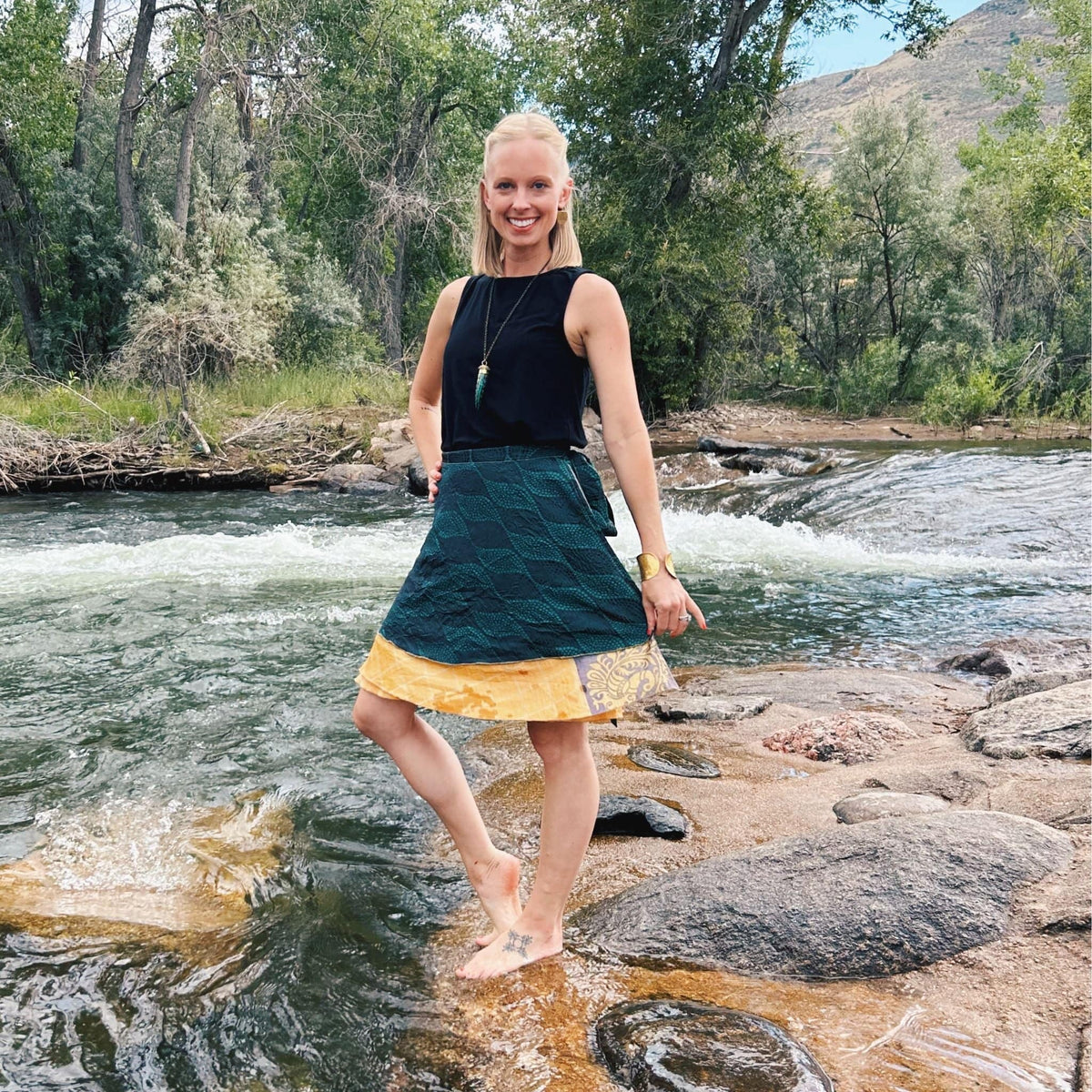 Darn Good Yarn Women's Recycled Sari Wrap Skirt Reversible Boho